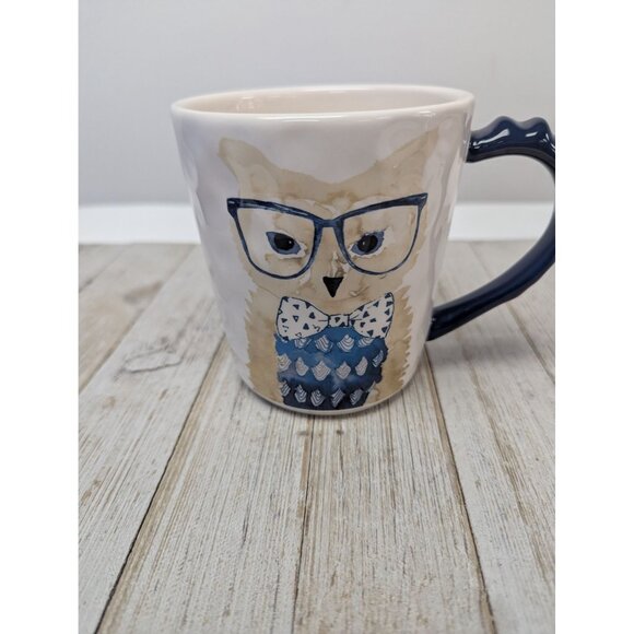 Pier 1 Imports Coffee Mug Ironstone Owl Owling Like a Boss Tea Cup Blue EUC - Picture 2 of 6